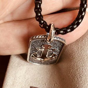 David Yurman Sterling 925 Maritime Anchor Dog Tag Pendant W/ 26"L  DY Chain